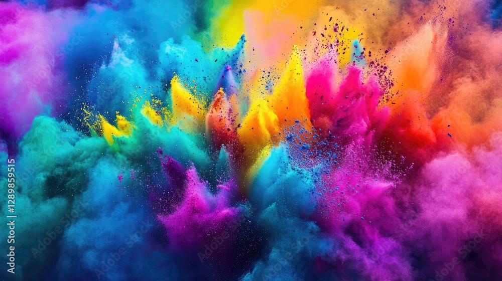 Aufkleber A vibrant explosion of colored powder against a dark backdrop, creating a dynamic and energetic visual effect.