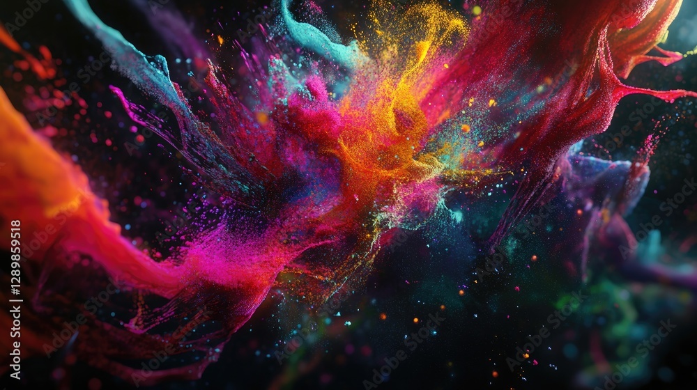 Poster A vibrant explosion of colored powder against a dark backdrop, creating a dynamic and energetic visual effect.