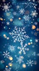 Shiny Sparkling Snowflakes Falling Against a Beautiful Blue Background