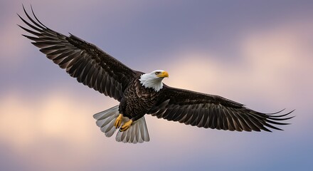 Naklejka premium Majestic Bald Eagle in Flight: A Breathtaking Display of Freedom and Power