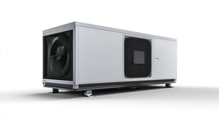 Obraz premium Modern, white, rectangular HVAC unit on a white background.