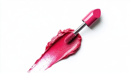 Pink lipstick smudge on white background.