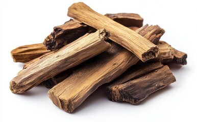 Natural Wooden Sticks for Crafting and Decoration in Various Textures and Colors on a White Background