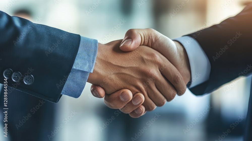 Poster close-up of a handshake between businessmen, finalizing a successful business agreement, with space 