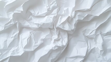 Fototapeta premium Crumpled white paper with creases and folds, isolated on a white background, showcasing a damaged, wrinkled texture for creative use.