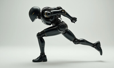 Black Robot Running Futuristic AI Cyborg - Artificial intelligence