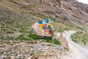 Landscape of western Tibet around Kailash mountain, cloudy sky with copy space