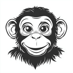 Fototapeta premium Whimsical Black and White Chimpanzee Illustration - Playful Cartoon Monkey Face Art Vector
