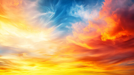 Obraz premium Vibrant Sunset Sky with Orange Red and Yellow Clouds