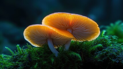 Closeup view of fresh mushroom in forest in Spring.