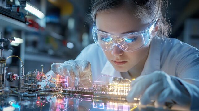 Cutting-edge technology research high-tech lab scientific experiment modern environment close-up view innovation and discovery in electronics