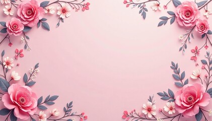 Geometric pastel pink pattern with floral motifs, abstract, stylish