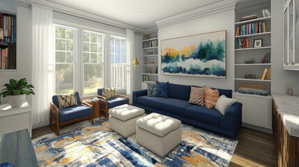Cozy and Bright Living Room with Modern Decor and Natural Light in Contemporary Home Setting