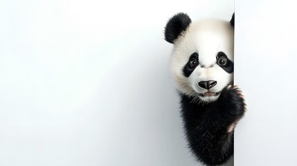 A Curious Panda Peeks from Behind a Blank White Space