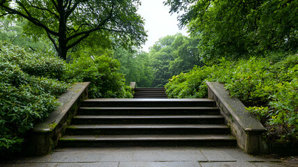 Obraz premium Stone Steps Leading Through a Lush Green Garden
