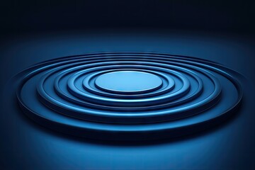 Blue concentric circles platform, dark background, product display