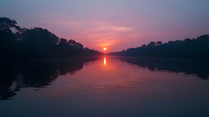 Fototapeta premium Serene Sunset over a Tropical River