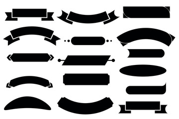 Obraz premium Black banner, ribbon silhouette vector set. Perfect for title, decoration, design. Editable, customizable. Bold shapes, modern to vintage styles. 