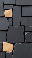 Fototapeta premium Close-Up of Textured Wall with Irregular Dark Gray Tiles and Soft Shadows