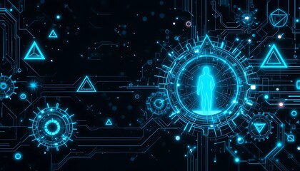 Obraz premium Digital representation of a human form surrounded by circuits