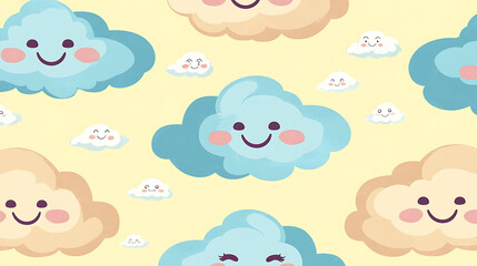 A pattern of clouds with smiling faces on them. generated using AI
