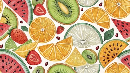 Abstract Fruit Slices Long Exposure Photography, Colorful Fruit Illustration Background, Artistic Food Photography