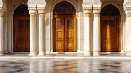 Obraz premium Elegant Architectural Detail of Arched Doorways in Marble Hall