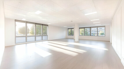 Obraz premium Bright Empty Modern Office Space with Large Windows