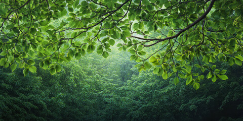 A serene view of a vibrant green forest canopy, where sunlight filters through the leaves, creating a peaceful and calming atmosphere for nature lovers and outdoor enthusiasts.