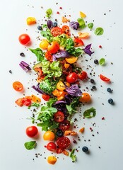 Vibrant Medley of Fresh Vegetables and Fruits Arranged on a White Tabletop for a Healthy Lifestyle Concept and Colorful Culinary Presentation