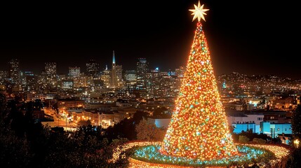 San Francisco's Dazzling Christmas Tree at Night