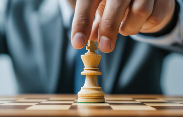 A skilled player executes a decisive move in chess, placing the king strategically on the board.