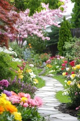 Fototapeta premium Beautiful garden with colorful flowers.