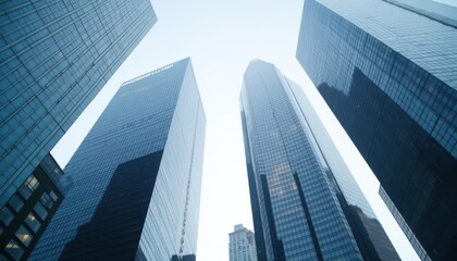 Obraz premium Reflective skyscrapers, business office buildings.