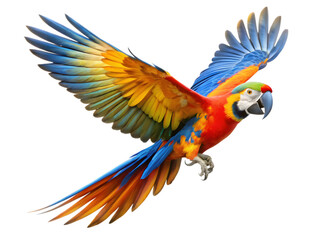 Obraz premium Scarlet Macaw in Flight, Isolated on White Background as Transparent PNG, AI-Generated
