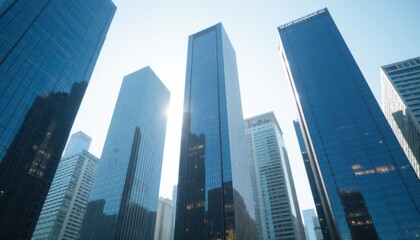 Obraz premium Reflective skyscrapers, business office buildings.