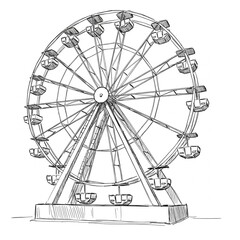 A Ferris wheel in black and white.