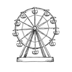 A Ferris wheel in black and white.