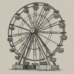 A Ferris wheel in black and white.