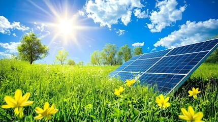 Solar Panel in Sunny Meadow