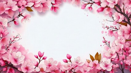 Obraz premium 桜の枝との背景フレーム AI生成素材