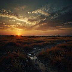 sunset over the river