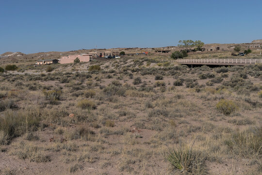Petrified Forest National Park, Arizona, USA - October 13, 2024: Rainbow Forest Complex located near the southern entrance to the park as visible from the Long Logs Trail.