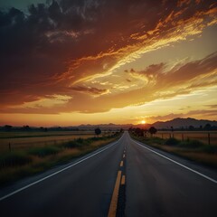 Fototapeta premium driving on the highway at sunset