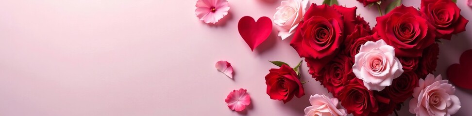 Naklejka premium Heart-shaped bouquet of red roses and pink carnations, Flowers, beauty