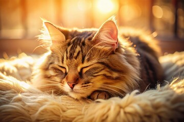 Serene feline slumber: a cozy, zen moment captured in warm, relaxing photography.