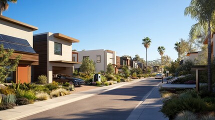 Modern Suburban Neighborhood with Solar Features