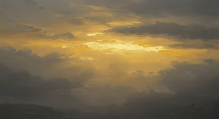 Naklejka premium A fine art oil painting featuring a surreal golden cityscape with luminous reflections on a night sky.