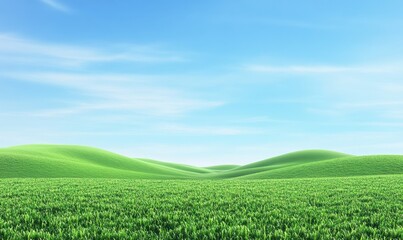Obraz premium Green hills landscape under blue sky, ideal for nature backgrounds