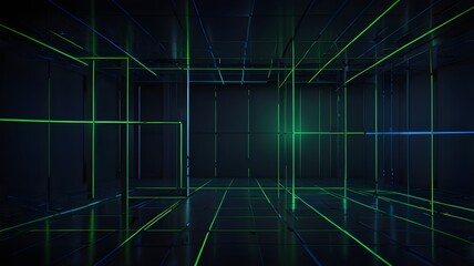 Dark navy blue and neon green minimalistic digital grid on a futuristic background